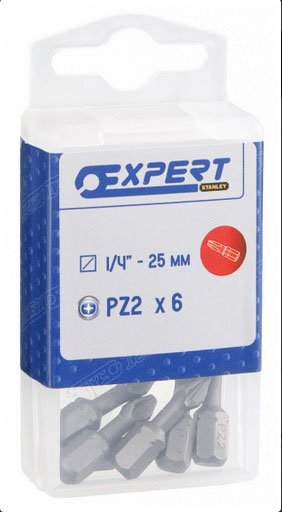 EXPERT E113632 - 1/4” Hex Drive 25mm Pozidriv Screw Bits 6pc