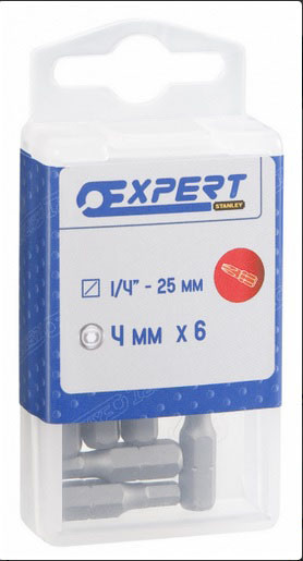 EXPERT E113655 - 1/4” Hex Drive 25mm Hex Screw Bits 6.0mm 6pc