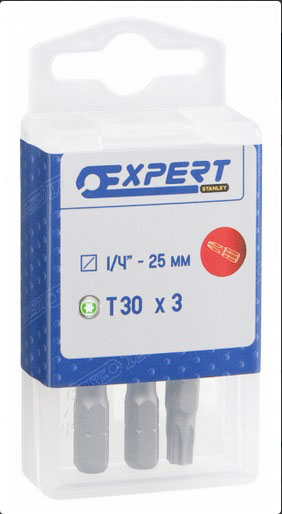 EXPERT E117780 - 1/4” Hex Drive 25mm Torx Screw Bits T40 3pc